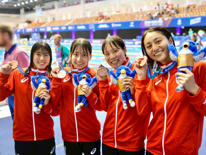 長尾佳音選手がFISU競泳女子4×200ｍフリーリレーで銅メダルを獲得｜体育会水泳部