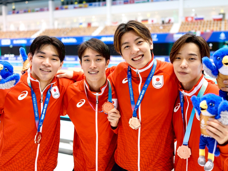 清水博斗選手、渡邉裕太選手がFISU競泳男子4×200mフリーリレーで銅メダルを獲得|体育会水泳部